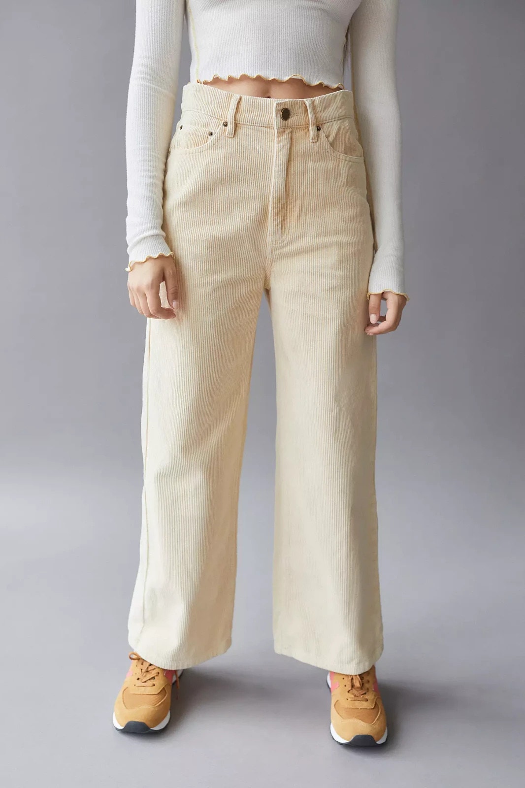Bdg High & Wide Y2k Preppy Corduroy Pants Cream Size 32 A008522